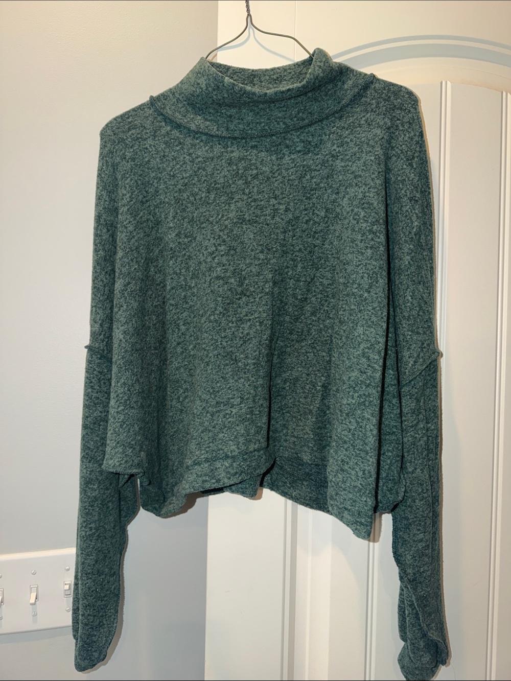 Zenana Outfitters Heathered Teal Mock Neck Sweater